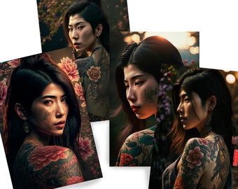 Japanese geisha DS0139 - Digital print set of 4 - synthography fine art prints - Printed on glossy premium fine art photo paper
