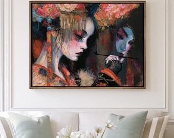 Geisha Wall Art Print, (Framed Canvas, Metal, Acrylic, Photo board) | Large Japanese Decor DS0806B