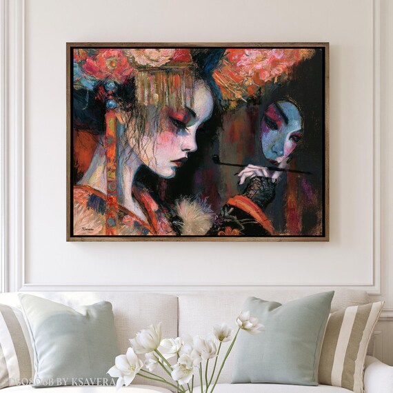 Geisha Wall Art Print, (Framed Canvas, Metal, Acrylic, Photo board) | Large Japanese Decor DS0806B