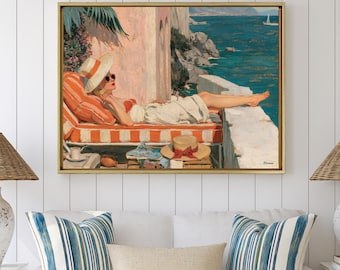 Italian Summer Art, Retro Coastal Positano Print | Canvas, Acrylic, Metal | Large Wall Decor DS0806M