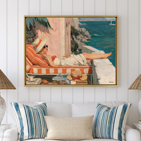 Italian Summer Art, Retro Coastal Positano Print | Canvas, Acrylic, Metal | Large Wall Decor DS0806M