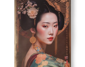 Japanese gold geisha DS0155 - portrait - Large Giclée print on canvas XXL - 80x120 or 60x90x4 cm - Limited edition of 10