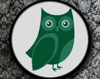 PDF Cross Stitch Pattern, Green Owl, downloader chart - ILS0406