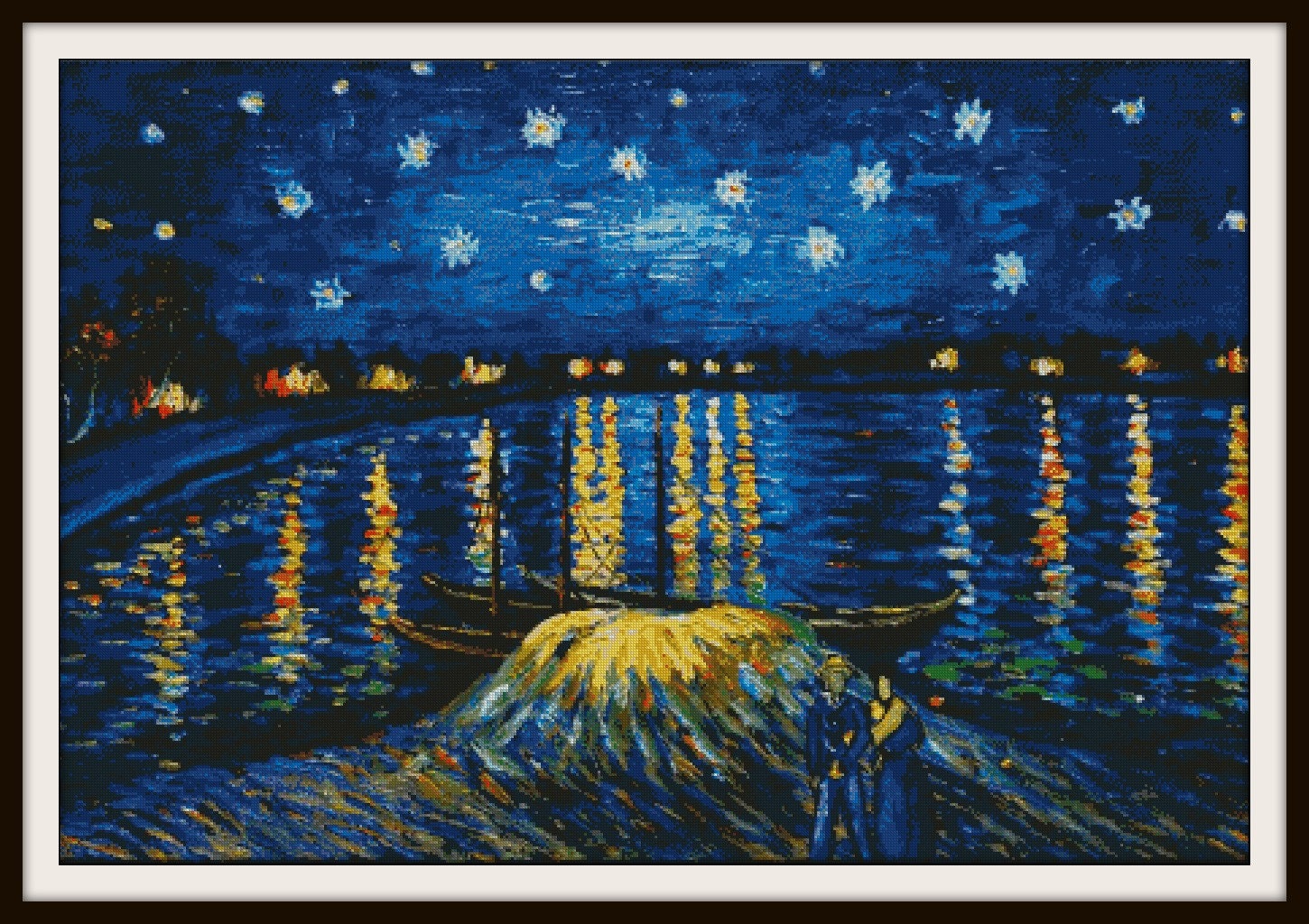 PDF Cross Stitch Pattern, Starry Night Over the Rhone VAN GOGH, Downdloader Cross Stitch Chart - GNR170201
