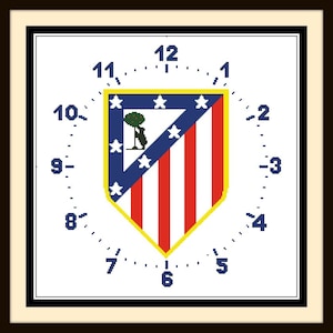 PDF Cross Stitch Chart, Clock Atletico de madrid, Cross Stitch Pattern
