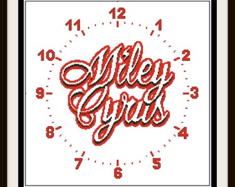 PDF Cross Stitch Pattern, Miley Cirus logo clock, Downloader Chart