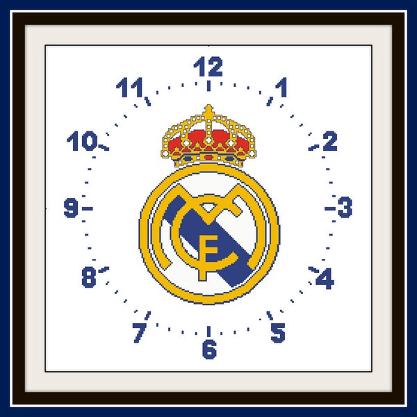 PDF Gráfico Punto de Cruz, Reloj Real Madrid, Cross Stitch Pattern,