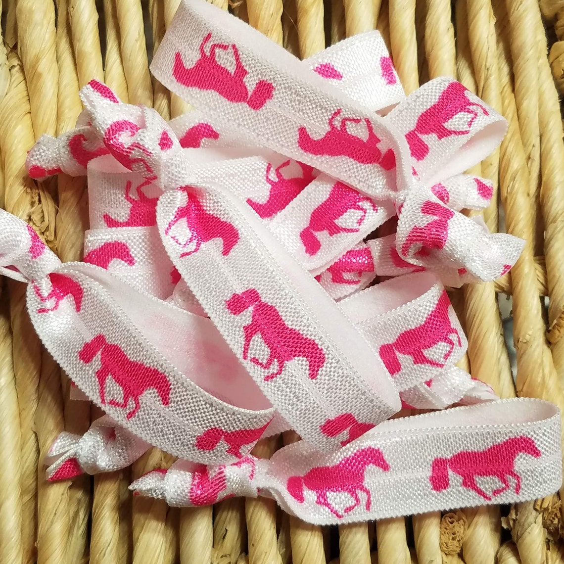 10 Horse Hair Ties Pink & White Horse Print Bulk Hair Ties Etsy