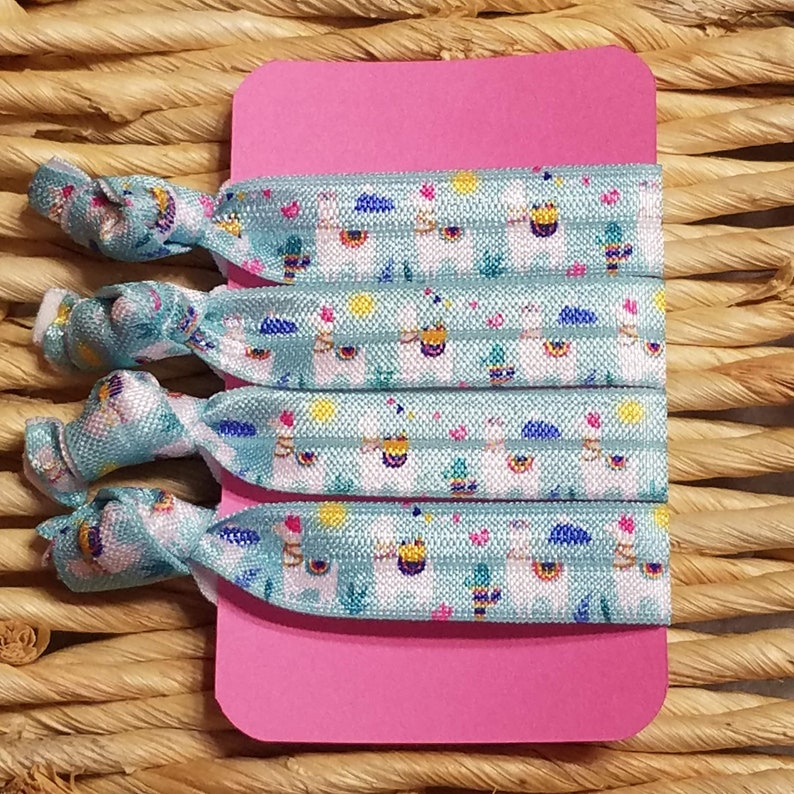 Blue Llama Hair Ties Wedding Party Hair Ties LLAMA Print Hair Tie Set Llama Hair Tie Favor 4 Boho Llama Hair Ties Llama Print Hair Tie
