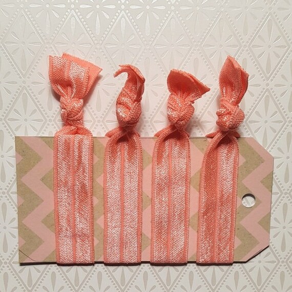 Set Of 4 Coral Hair Ties Solid Color Foe Salmon Peach Etsy