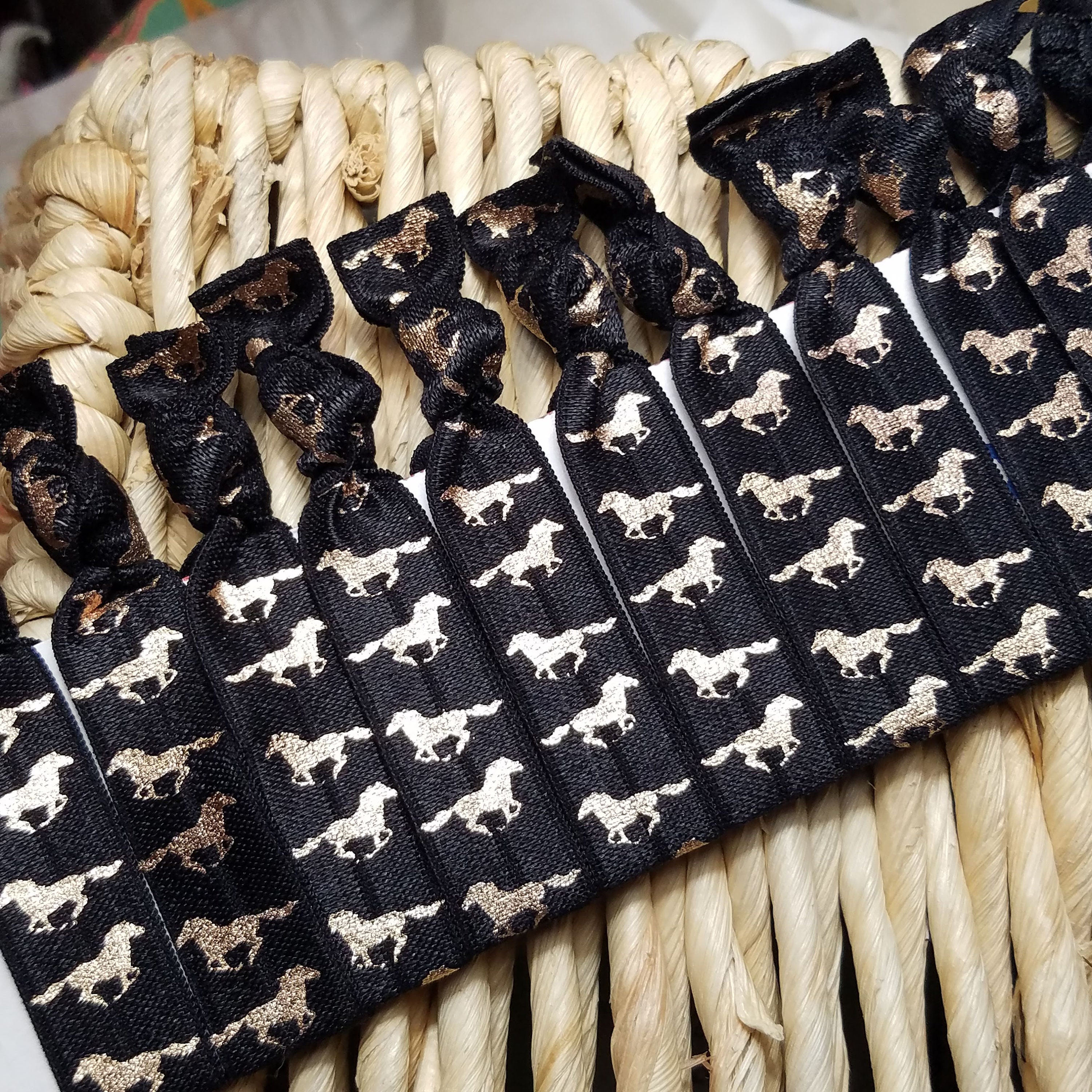 10 Horse Hair Ties Black & Rose Gold Horse Print Bulk Hair Etsy