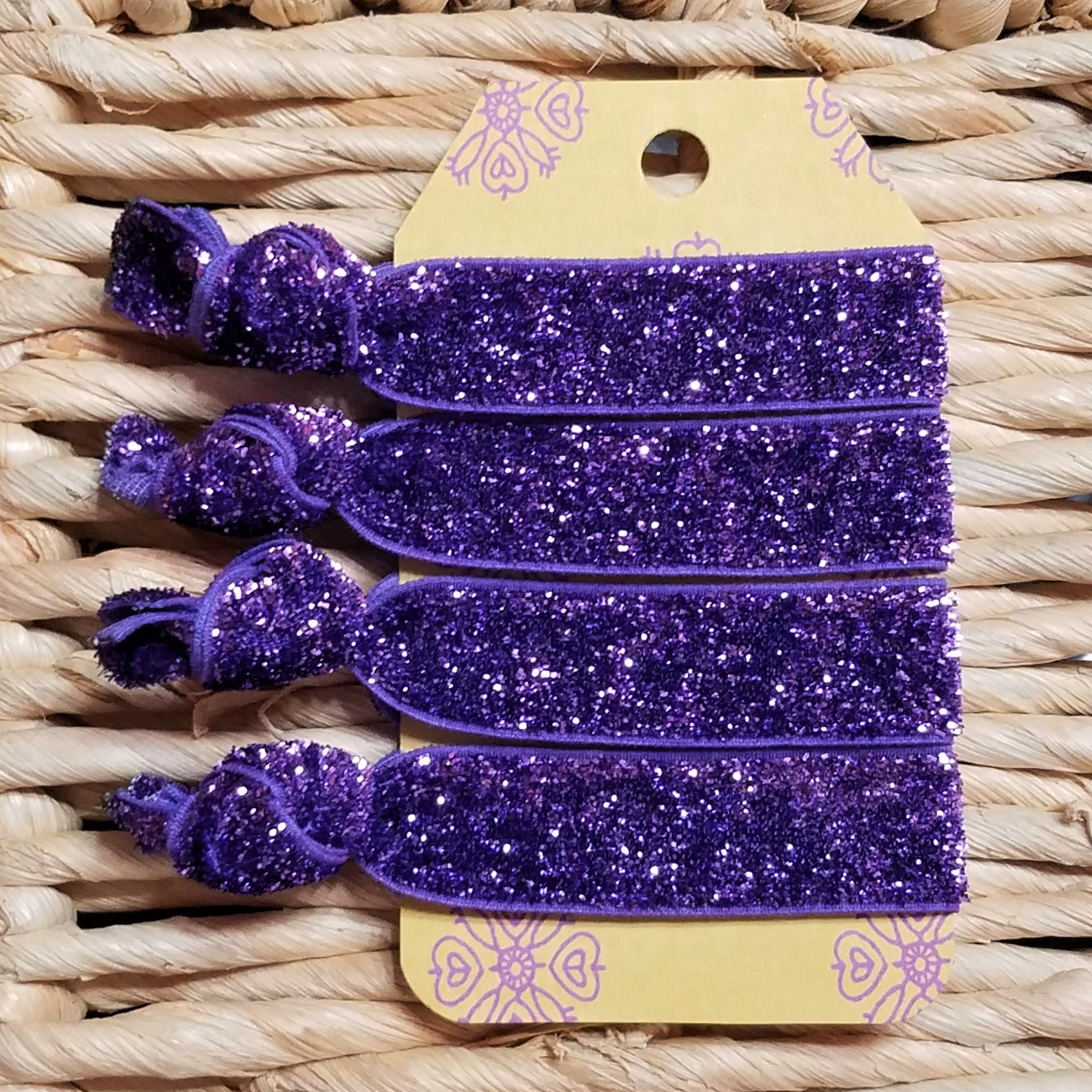 Dark Purple Glitter Hair Tie Set 4 Purple Hair Ties Etsy