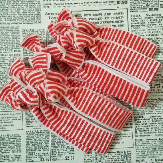 10 Red White Stripe Bulk Hair Ties Striped Elastic Hair Etsy