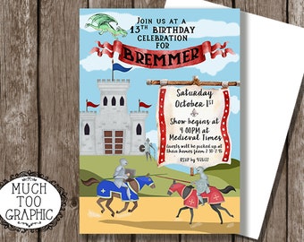 Medieval Knights - Medieval Times - Knights & Dragons Birthday Invitation Digital or Print Castles Jousting Tournament MedIevel Party