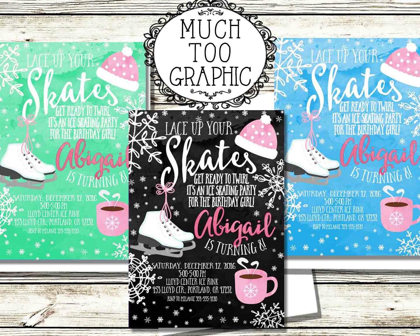 Ice Skating Birthday Invitation Ice Skates Invitation Winter Wonderland Invitation Snowflakes Birthday Party