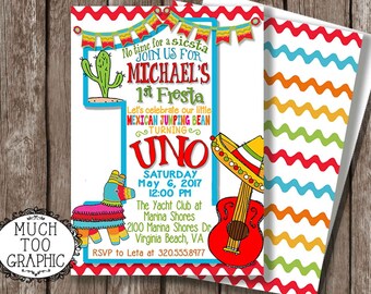 Let's Fiesta 1st Birthday Invitation / First Birthday Cinco de Mayo  / Taco Pool Party UNO / SPANISH Available