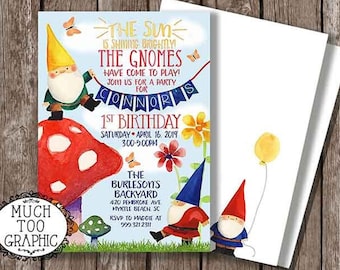 Gnome Birthday Invitation - Garden Gnomes Birthday Invitation - Garden Party - CUSTOM Printable Digital Design