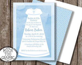 Christening Invitation - Baptism Invitation - Boy's Dedication Invitation - Baptismal Gown Invitation - Boy Or Girl Add a Photo