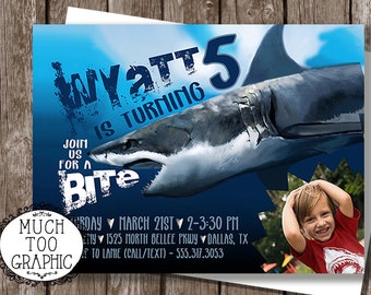 Scary Shark Birthday Invitation - Fintastic Birthday Invitation -  Swimming Party Invitation - Shark Week Birthday Party