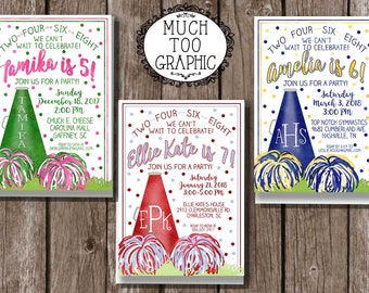 Cheerleading Birthday Invitation, Cheer Banquet, Cheerleader Party, Preppy Monogram Megaphone Printable Custom Color or Team