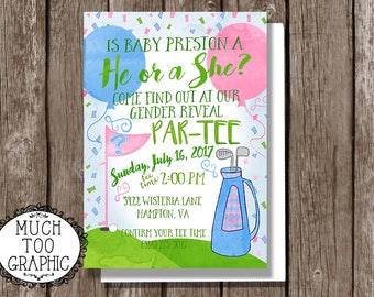 Golf Gender Reveal Party Invitation - Golf Baby Shower Invitation - Golf Themed Gender Reveal Par-Tee Invitations - Golf Themed Party