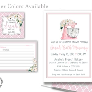 Invitation de douche de cuisine ou douche nuptiale mélangeur de cuisson de mariage et cartes de recettes personnalisées n'importe quelle couleur étiquettes de faveur cuisine douche chef gastronomique