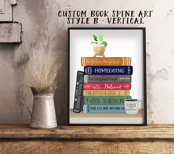 Custom Book Spine Art Book Stack Book Lover Librarian Book - Etsy