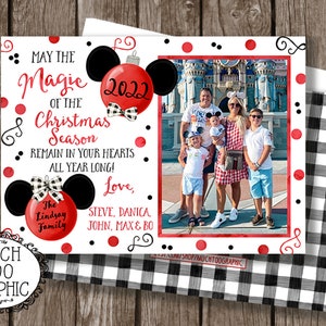 Tarjeta navideña 2023 Vacaciones de Disney Orejas de ratón navideñas mágicas Tarjeta navideña con foto digital imprimible