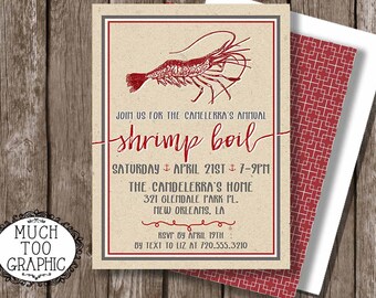 LOW Country Crawfish Boil Invitation Vintage Style -  Shrimp Boil - Couples Shower - Engagement Party - Red & Tan Lobster Invitation