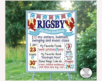 1st Crawfish BOIL Birthday Milestone Sign - Little Shrimp -Low Country Boil Birthday Party Invitation Red & Watercolor Favor Tag Printables