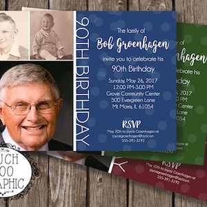 VIEILLIE à la PERFECTION 80e anniversaire Invitation 90e 100e - Photo Invitation classique bleu marine, Bordeaux, vert, or vous choisir des couleurs personnalisées