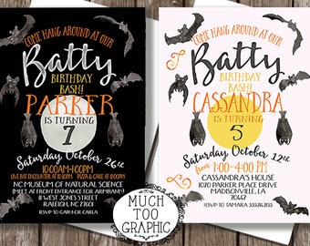 Bats Bat Halloween Birthday Invitation - Let's Get BATTY Halloween Party Invitation