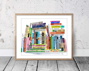 Library Books - Book Spine Art - K-5 Kids Books - Elementary Teacher Gift - Librarian - Bibliophile Gift