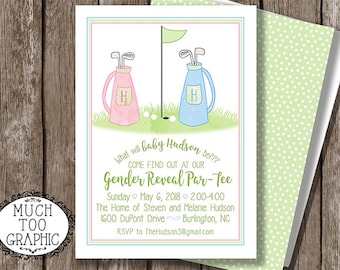 Golf Gender Reveal Par-Tee Party Invitation - Golf Twins Baby Golf Shower Invitation  Invitations - Monogrammed Watercolor Design