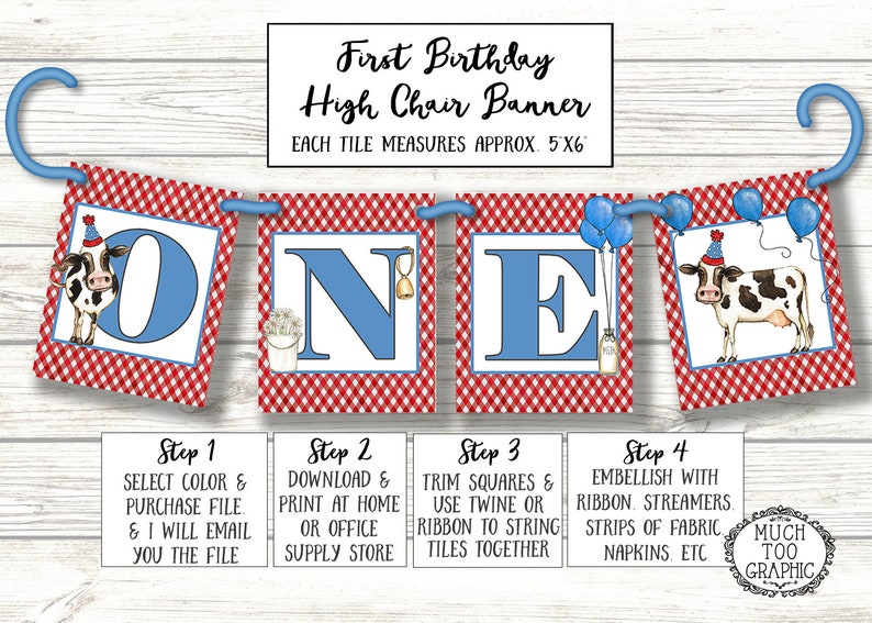 Cow Birthday Invitation Cows Invitation Red Blue Pink Gingham Party Invitations WATERCOLOR Custom 1st 2nd 3rd 4th Printable DIY image 8