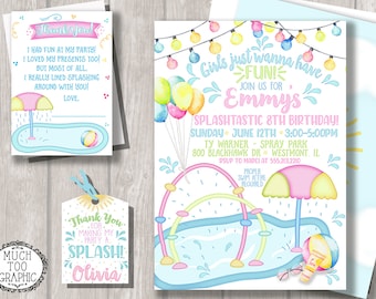 Splash Pad Party Birthday Invitation Splish Splash Birthday Bash - Water Park Swim Party Invitation - Summer Party - DIGITAL or PRINT