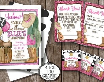 Cowgirl Birthday Invitation My First Rodeo Party - Girl's Western Pink Bandana & Horse Birthday Pony Party  DIGITAL or PRINT