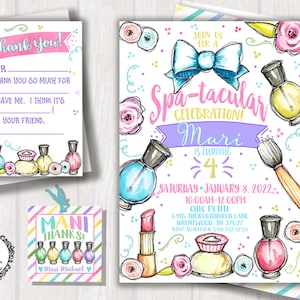 SPA Birthday Invitation Glam Glamour Girls Party Invitation Watercolor Spa-Tacular Invitations Girl's 4th 5th 6th Text Digital or Print