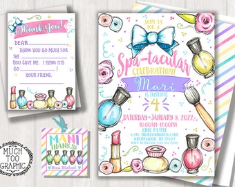 SPA Birthday Invitation Glam Glamour Girls Party Invitation Watercolor Spa-Tacular Invitations Girl's 4th 5th 6th Text Digital or Print