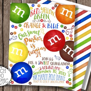Chocolate Candy Birthday Invitation - Siblings Twins M&Ms Birthday Invitation Candy Store Invitation Printable SWEET Celebration