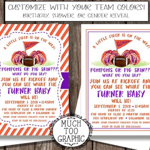 FOOTBALL Gender Reveal / Tailgate Gender Reveal /  Tailgate Baby Shower invitation / Football Birthday Invitation Any team or color PENNANT