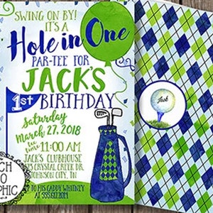 Birthday Invitation | Hole In One Invitation | Golf Invitation | 1st Birthday / First Birthday| Boys Birthday Invitation/ Blue and Green