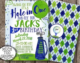 Birthday Invitation | Hole In One Invitation | Golf Invitation | 1st Birthday / First Birthday| Boys Birthday Invitation/ Blue and Green