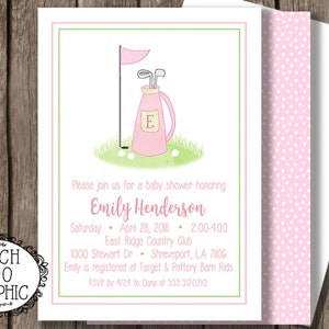 Hole In One Invitation | Monogram Golf Par-Tee TWINS Baby Shower Couples Shower 1st Birthday First Birthday Girl&#39;s Girls Pink Green Argyle