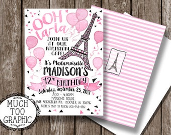 Paris Invitation * Eiffel Tower Inviation * Paris Birthday Party * French Cafe Invitation * Pink & Black * Ooh La La Party Invitations
