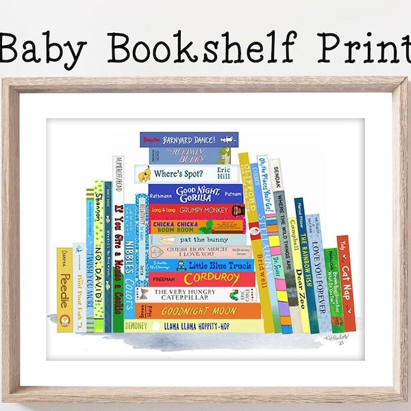 Baby Bookshelf Print - Toddler Book Stack - Children's Books - Books for Baby Shower Gift - Wall Art Book Spines - Reading Nook - Preschool