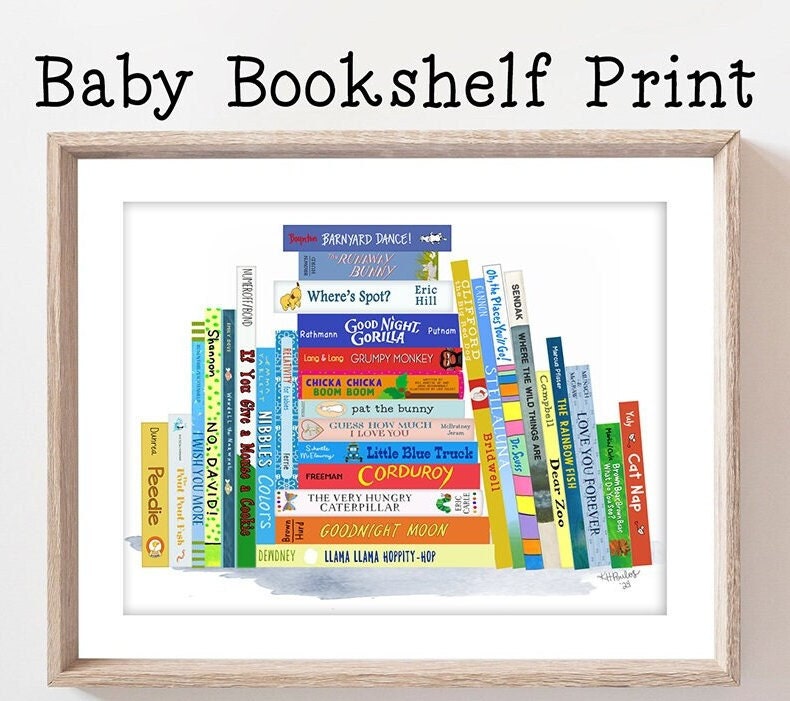 Baby Bookshelf Print - Toddler Book Stack - Children's Books - Books for Baby Shower Gift - Wall Art Book Spines - Reading Nook - Preschool