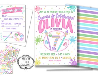 Birthday Invitation Ceramics Paint Splats Little Artist Art Creative Invitation Painting DIGITAL or PRINT Favor Tag & Thank You Note