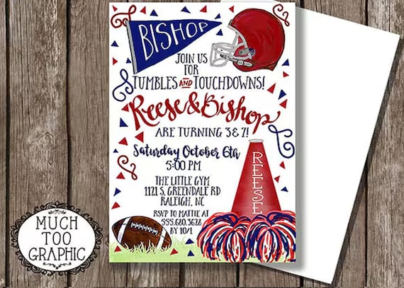 ぽむ Football & CHEERLEADER Siblings Twins Birthday Invitation