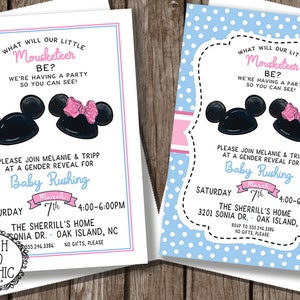 Mouse Ears Gender Reveal Party Invitation - Baby Shower Invitations - Mickey Mouse or Minnie Mouse Twins Birthday Digital Printable Custom